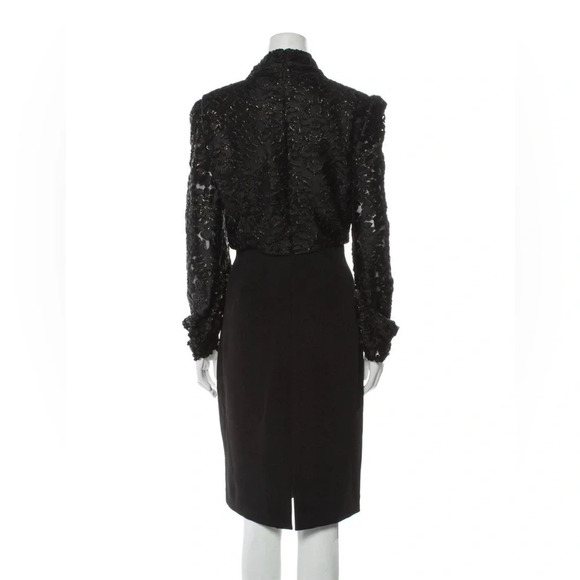 Badgley Mischka Mock Neck Midi Sheath Dress NWT Black Gold Long Sleeve Zip Sz 4 - Picture 5 of 14